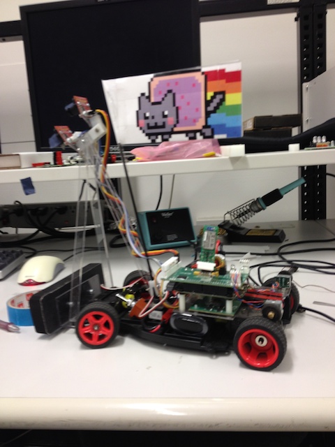 Picture of our NATCAR, complete with a nyan cat flag for race day